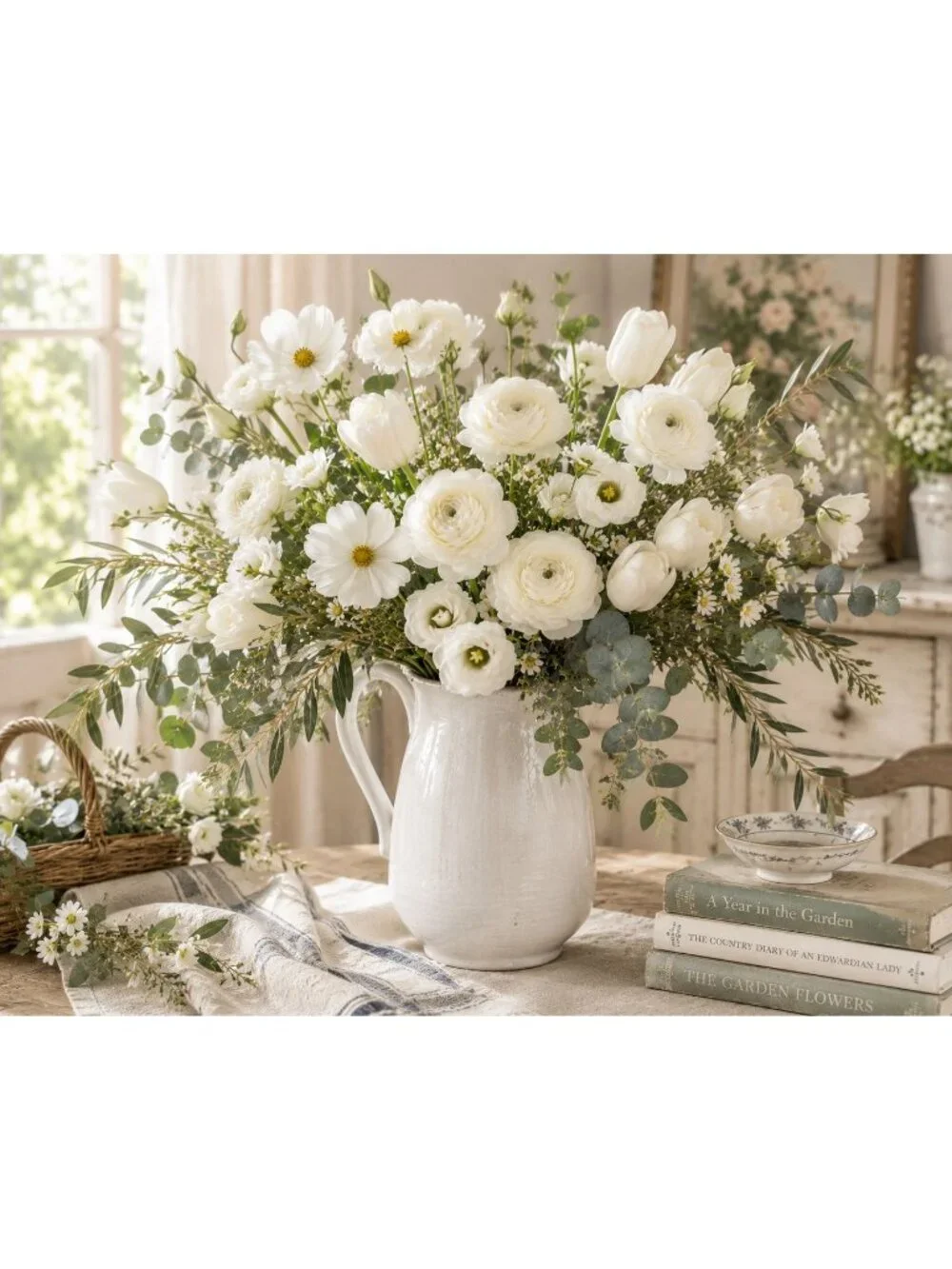 Cream Ranunculus Stems, Faux Ranunculus Flowers, Artificial Flowers, Ivory Flora